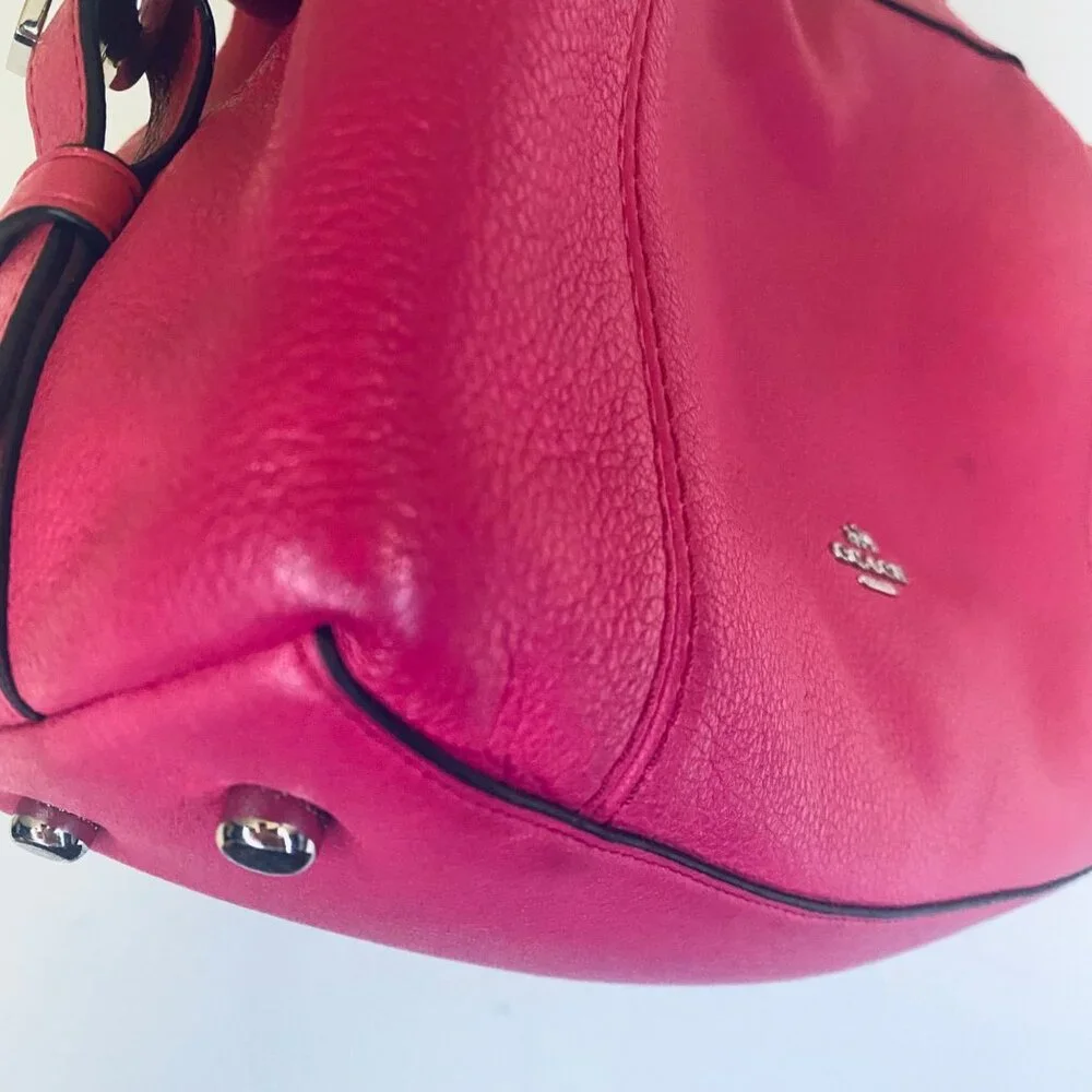 Coach Fuchsia Pink Pebbled Leather Lenox Tote Bag With Detachable Strap - Picture 12 of 16